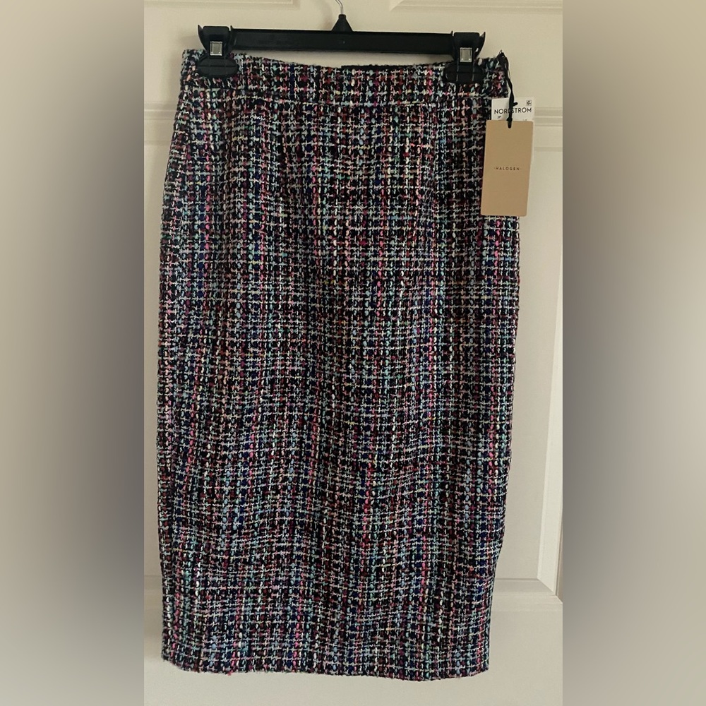 New Halogen multicolored tweed pencil skirt